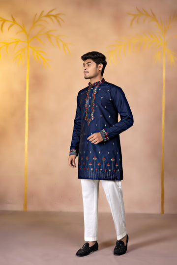 Midnight Ember Crest Jacquard Kurta