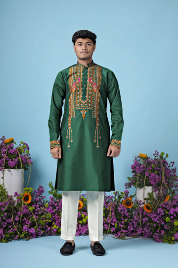 Verdant Royale Crest Jacquard Kurta