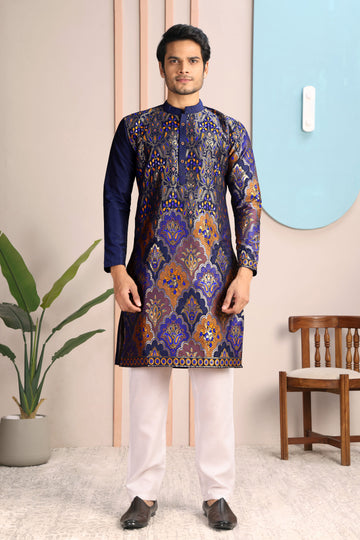 Midnight Regal Brocade Heritage Kurta
