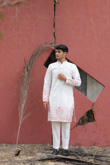 Ivory Whisper Crest Jacquard Kurta