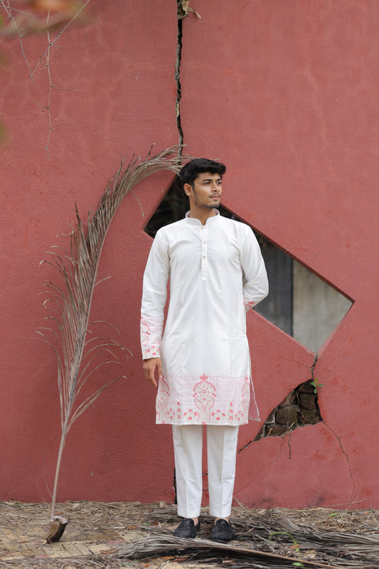 Ivory Whisper Crest Jacquard Kurta