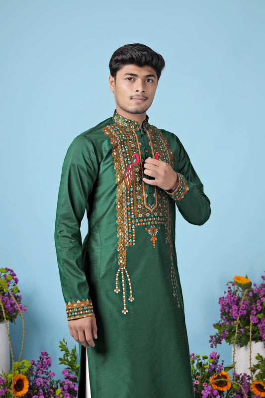 Verdant Royale Crest Jacquard Kurta