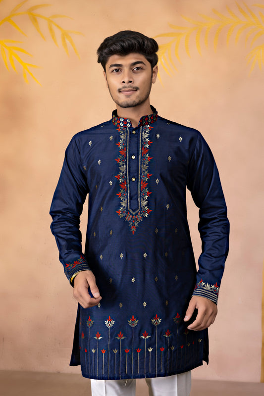 Midnight Ember Crest Jacquard Kurta
