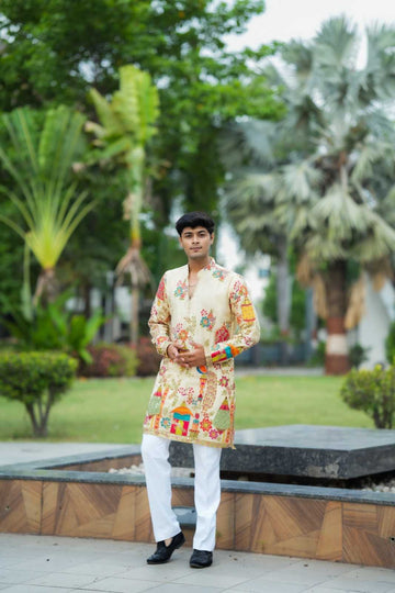 MORR VIJAY POSITION EMBRODERY SHORT V NECK KURTA